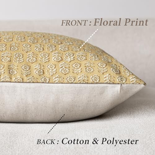 Decorative Floral Print Throw Pillow Covers 20×20 Light Yellow (2 Count)