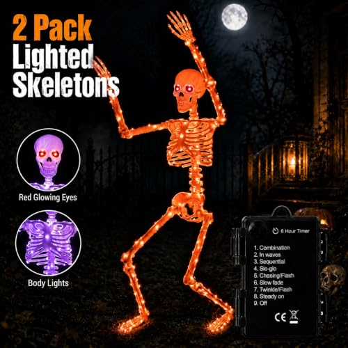 Halloween Decorations Outdoor Skeletons Set (Orange + Purple)
