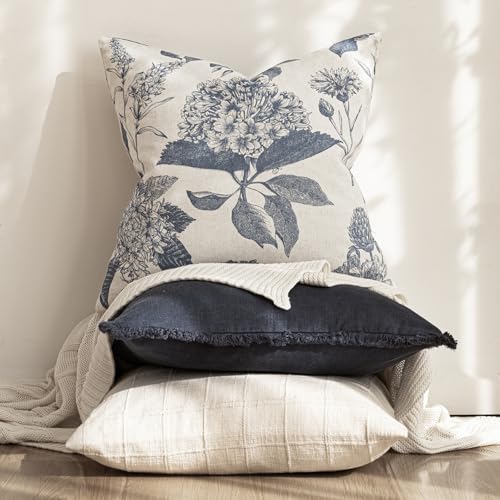 Set of 2 Linen Floral Vintage Throw Pillow Covers Neutral Accent Print Decorative Cushion Covers Farmhouse Boho Home Decor for Sofa Chair Couch Bedroom Living Room (2 Count)