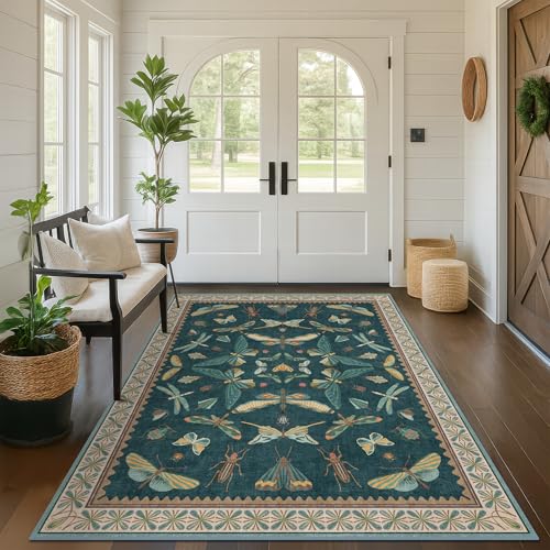 Insect Blue Green Living Room Rug 5x8 (40 Sq Ft)