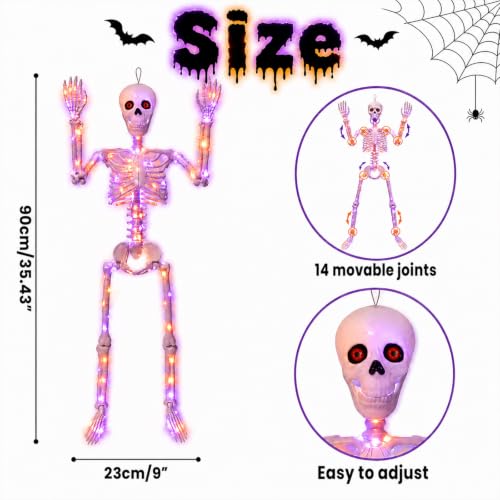 2Pack36 Halloween Skeleton Decoration with Orange&Purple Light (Orange&Purple Light)