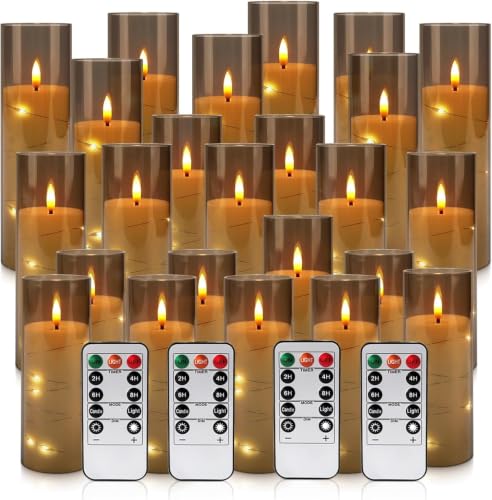 24 Pack Flameless Candles with Embedded Star String Fairy Lights