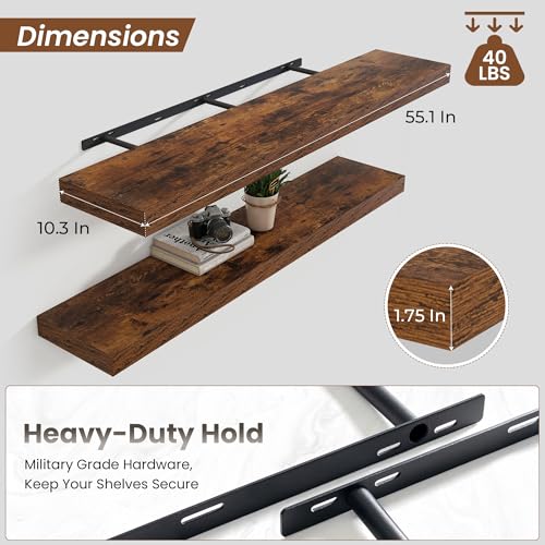 Floating Shelves 55.1" W x 10.3" D Rustic Brown Set of 1