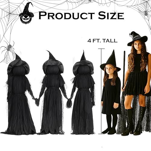Evergreen Set of 3 LED Black Halloween Witches with Hats Stakes (Black Witch, Set of 3)