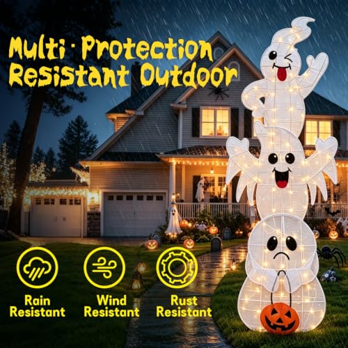 3 Pack 7FT Giant Halloween Decorations Outdoor Light Up Ghost Decor
