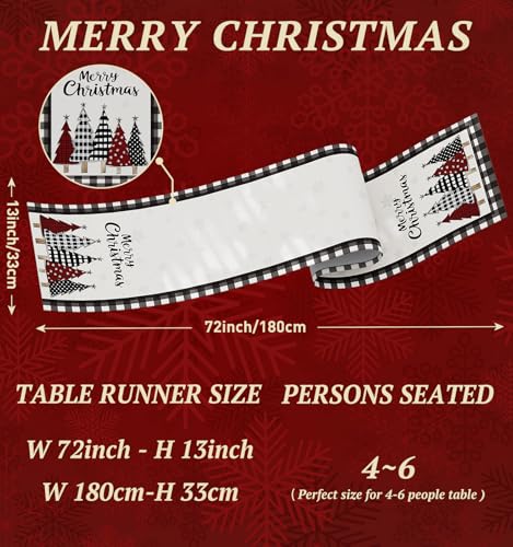 Christmas Table Runner Snowflakes Xmas Tree Decorations with Black Buffalo