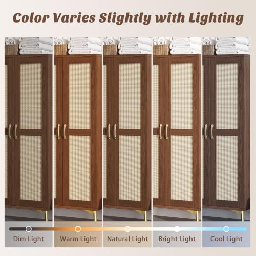 Tall Bathroom Storage Cabinet 57" Rattan Pantry Cabinet