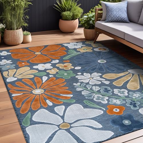 Outdoor Rug 10x14 Large Modern Floral Tropical Area Rugs for Outdoor and Indoor Patio Easy to Clean Non Shedding Living Room Porch Garden Washable Outside Carpet (140 Sq Ft)