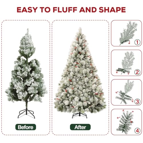 6 ft Prelit Snow Flocked Christmas Tree with 250 Warm White LED Lights