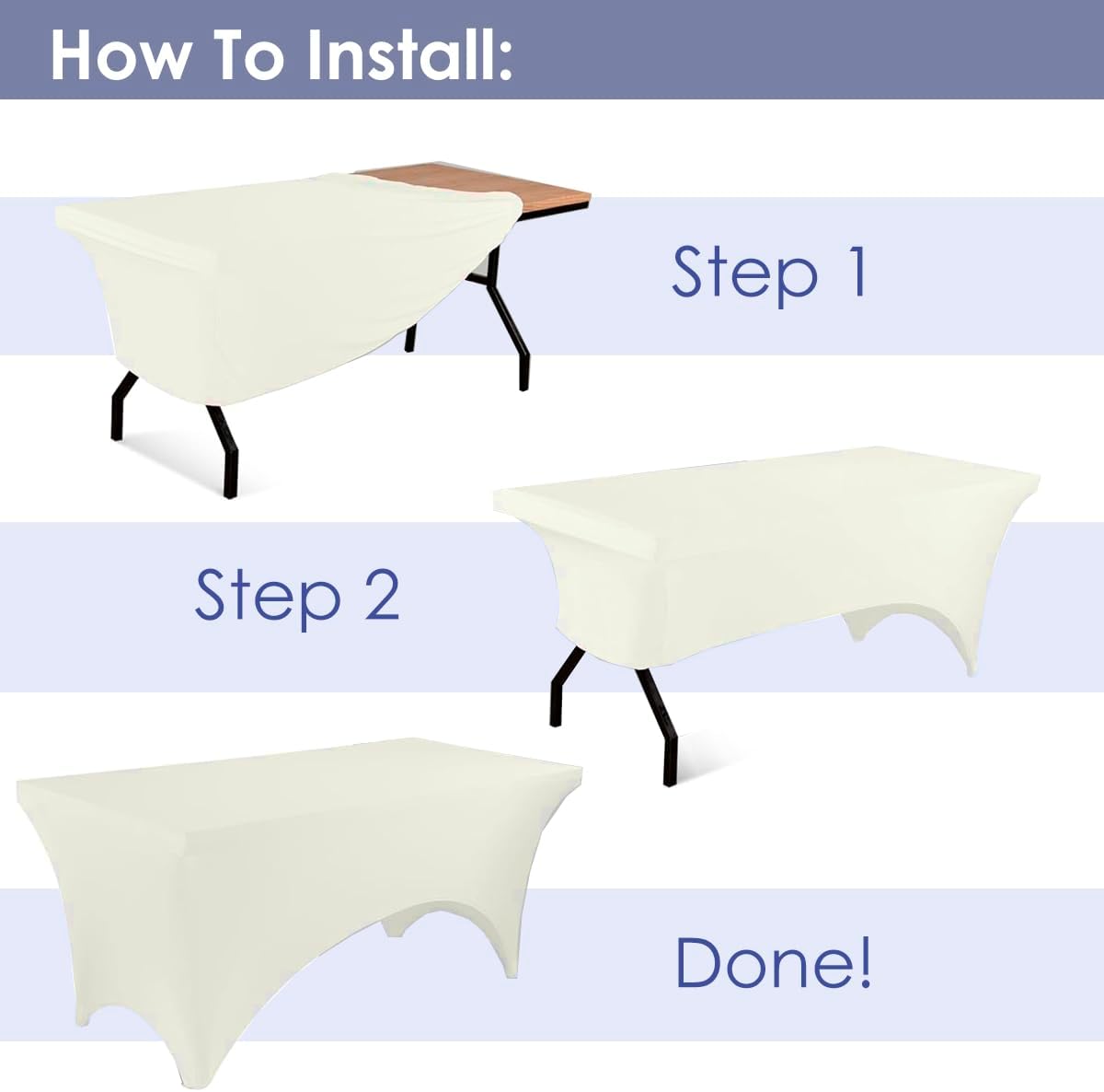 Craft And Party 2 Pack 8ft Ivory Spandex Tablecloth – Fitted Stretch Cover – Universal Fit for Folding Tables – Wrinkle-Free, Washable – Ideal for Parties, Weddings, Events