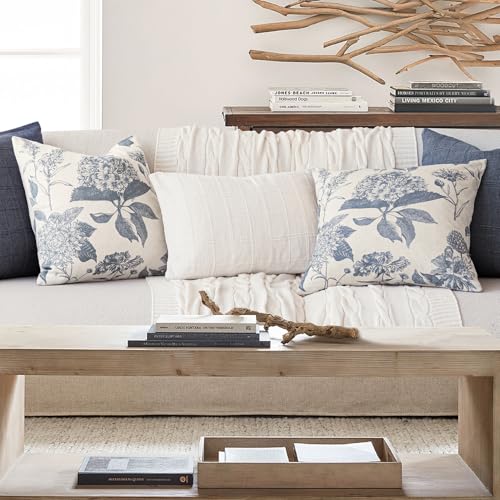 Set of 2 Linen Floral Vintage Throw Pillow Covers Neutral Accent Print Decorative Cushion Covers Farmhouse Boho Home Decor for Sofa Chair Couch Bedroom Living Room (2 Count)