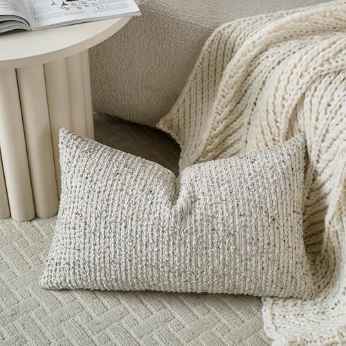 Striped Throw Pillow Covers 12x20 Set of 2 Cream Grey Textured Boucle Chic Morden Boho Accent Farmhouse Rectangular Lumbar Decorative Couch Pillow Covers for Home Decor Bed Sofa Living Room (2 Count)