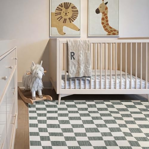 5x7 Area Rug Washable Modern Checkered Rug for Kids Room (35 Sq Ft)