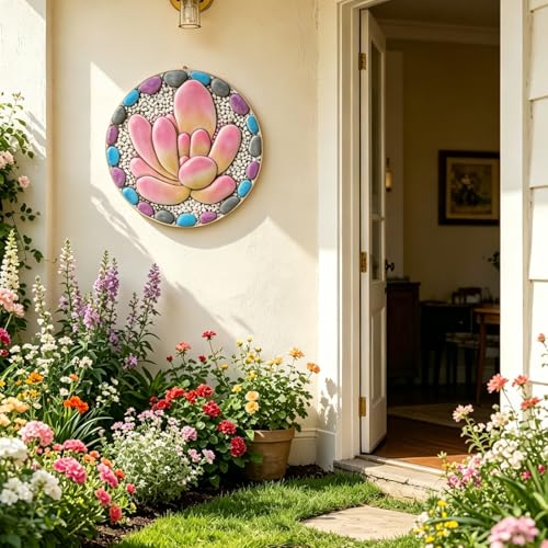 Succulent Pattern Cement Stepping Stones 0.75 * 10 * 10 Inch
