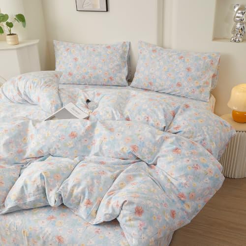Vintage Blue Floral King Comforter Set Cottagecore Bedding Set