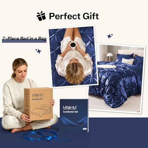 Satin Queen Comforter Set Navy Blue