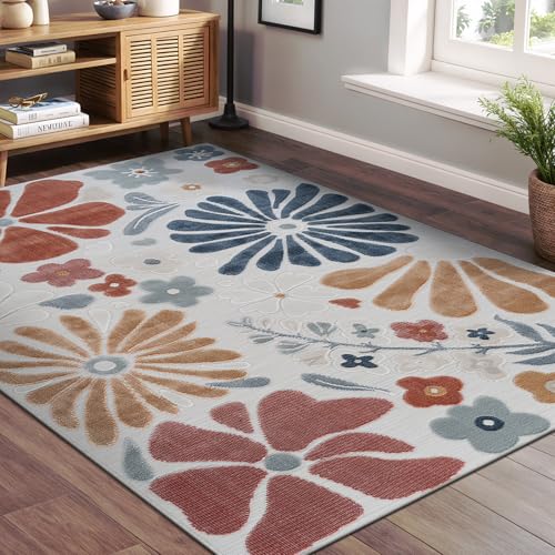 Outdoor Rug 8x10 Modern Floral Tropical Area Rugs for Outdoor and Indoor Patio Easy to Clean Non Shedding Living Room Porch Garden Washable Outside Carpet (80 Sq Ft)