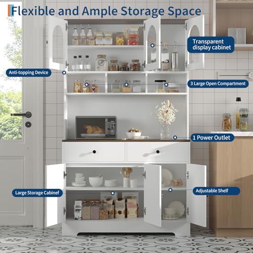 Kitchen Pantry Cabinet with Open Storage Shelves