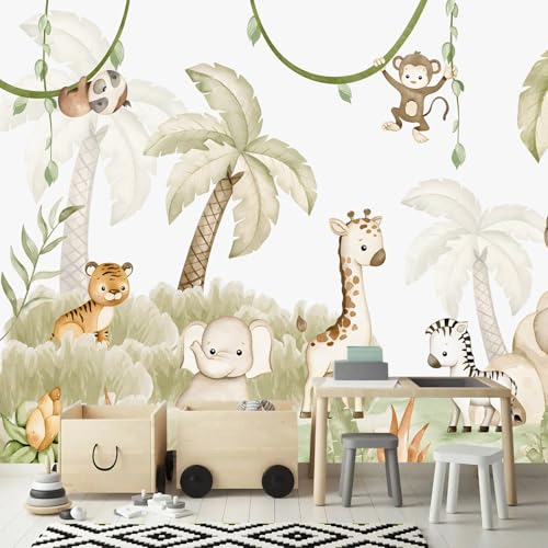 Safari Wallpaper Watercolor Animal Nursery wall murals for Kids Room 159"x107"