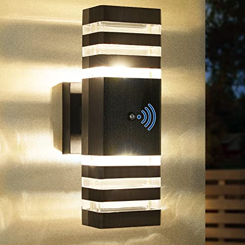 Dusk to Dawn Sensor Outdoor Wall Lights Up Down Porch Lights Modern Exterior Light Fixtures Photocell Waterproof Black Aluminum Housing for Front Porch