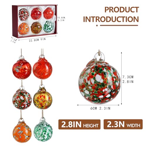6 Pack Hand Blown Glass Balls Ornaments Hanging Witches Ball Gazing Ball