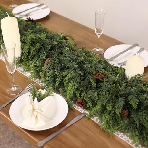2PCS 9FT Lifelike Touch Artificial Cedar Garland for Mantle Christmas Decor