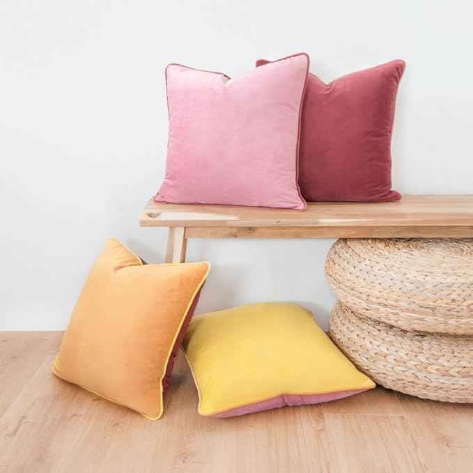 MONDAY MOOSE Decorative Throw Pillow Covers Cushion Cases, Set of 4 Soft Velvet Modern Double-Sided Designs, Mix and Match for Home Decor, Pillow Inserts Not Included (16x16 inch, Yellow/Pink)