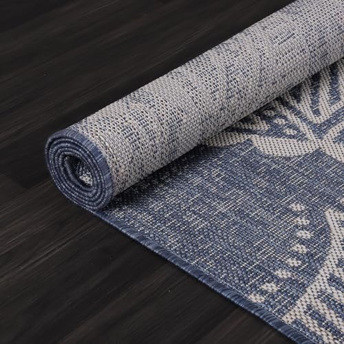 Medallion Outdoor Rug 9x12 Washable Outside Carpet for Indoor Patio Porch Waterproof Easy Cleaning Non Shedding Area Rugs Blue 9 x 12