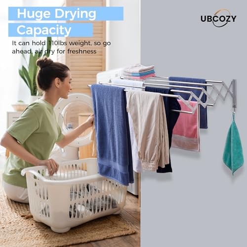 Clothes Drying Rack Wall Mounted with Hooks