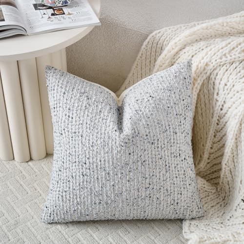 Striped Throw Pillow Covers 20x20 Set of 2 Blue Textured Boucle Chic Morden Boho Accent Farmhouse Square Decorative Couch Pillow Covers for Home Decor Bed Sofa Living Room (2 Count)