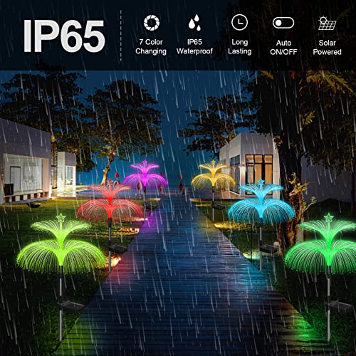 Solar Garden Lights 6 Pack New Upgraded Solar Lights Outdoor Waterproof 7 Color Changing Double Jellyfish and Star Flower Garden Decor Yard Lawn Christmas Decorations (6 Count)