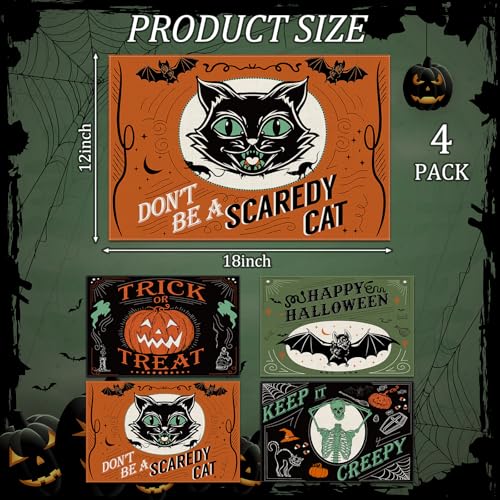 4Pcs Halloween Placemats Pumpkin Bat Black Cat Skeleton Table Mat Vintage Decorative Place Mats for Party Table Setting Decor (4 Count)