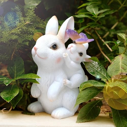 Solar Garden Statues Rabbit with Solar Lights for Yard Patio Garden Decor