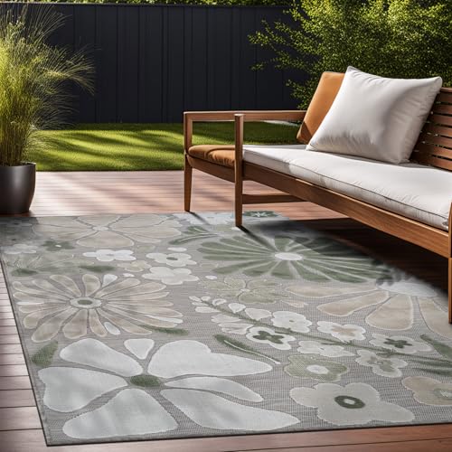 Outdoor Rug 9x12 Large Modern Floral Tropical Area Rugs for Outdoor and Indoor Patio Easy to Clean Non Shedding Living Room Porch Garden Washable Outside Carpet (108 Sq Ft)