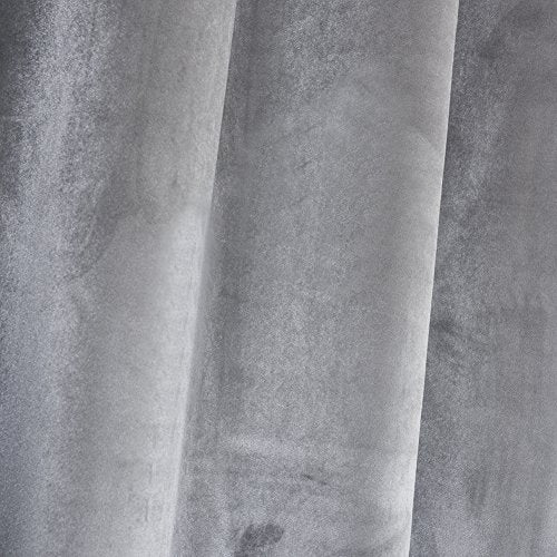 Super Soft Luxury Velvet Set of 2 Silver Gray Classic Blackout Curtains Panels Home Theater Grommet Drapes Eyelet 52Wx96L inch Light Grey