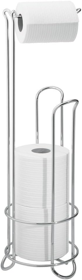 iDesign Classico Metal Toilet Tissue Roll Reserve Organizer for Bathroom, Compact Organizer, Holds 4 Rolls of Toilet Paper, Chrome