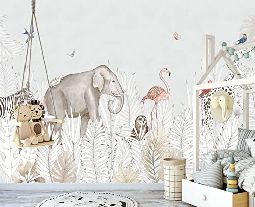 Elephant Zebra Animal Nursery Wallpaper wall Mural 178" x 117" (144.6 Sq Ft)