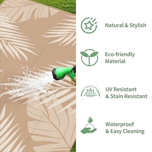 Outdoor Rug Waterproof Plastic Rugs 10'x14' for Camping Brown Beige