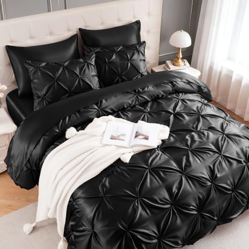 Satin King Size Comforter Set Black