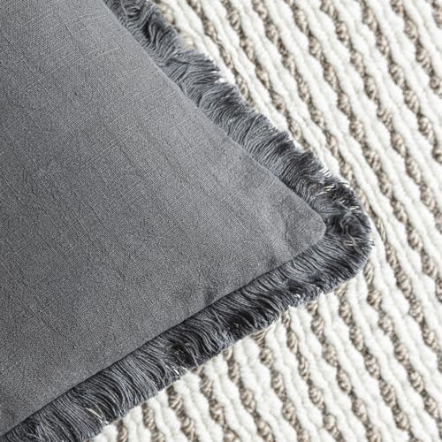 Decorative Linen Fringe Lumbar Throw Pillow Covers 12×24 Gray (2 Count)