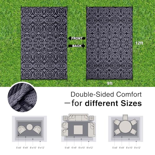 Outdoor Rug 9x12 ft Waterproof Reversible Floral Mat