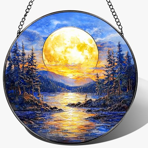 8'' Full Moon Over Forest Lake Suncatcher Ornament