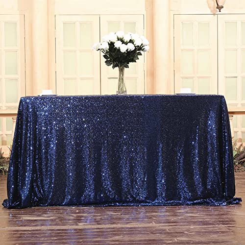 Sequin Tablecloth 60x120 Inch Navy Blue for Wedding Party