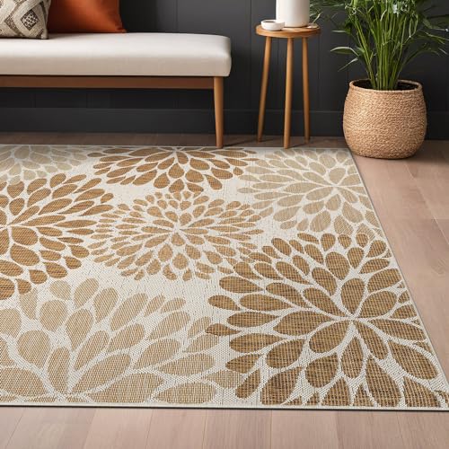 Outdoor Rug 5x7 Modern Exotic Tropical Leaf Area Rugs for Indoor and Outdoor Patio Deck Porch Garden Water Resistant Washable Outside Carpet