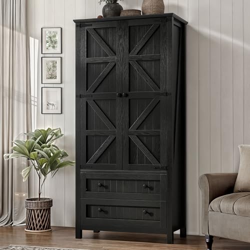 64.5" Farmhouse Pantry Cabinet with 2 Drawers & Shelves