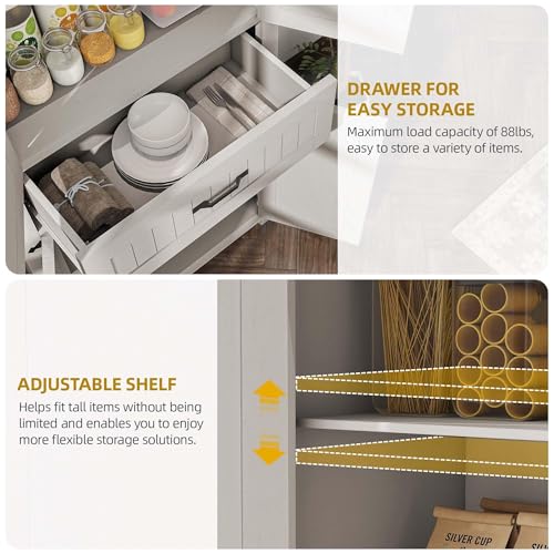 72" Kitchen Storage Cabinet with Drawer and Adjustable Shelves