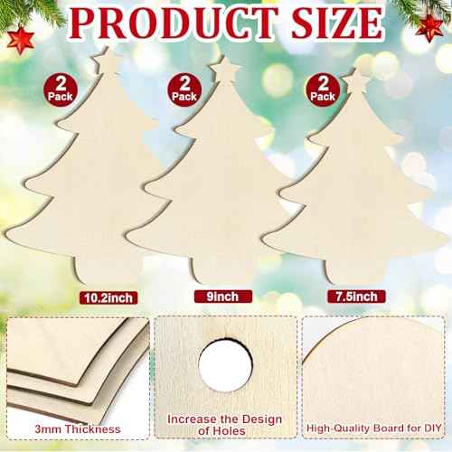 Wooden Christmastree Ornaments for Paint Christmas Decorations Cutouts Unfinished 6Pack