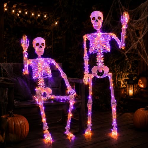 2Pack36 Halloween Skeleton Decoration with Orange&Purple Light (Orange&Purple Light)