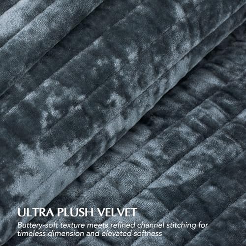 Stripe Channel Luxury Velvet Quilt Set Queen Size