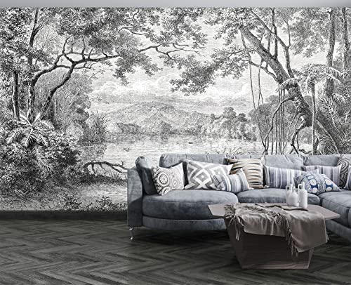 Black and White Tropical Rainforest wall Mural Wallpaper for Bedroom 178" x 117" (144.65 Sq Ft)